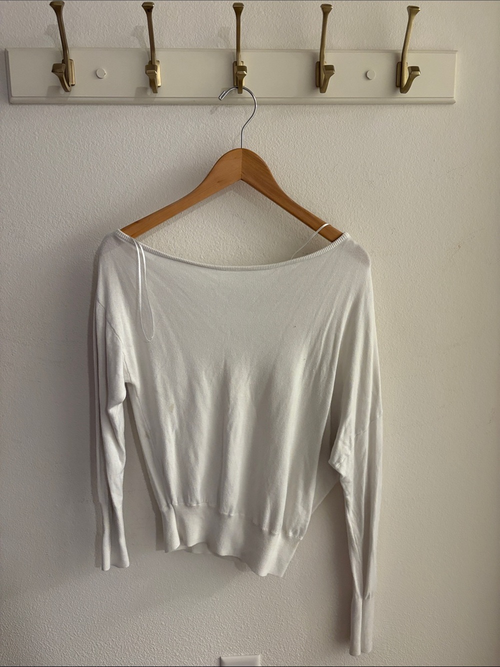 Garage Off-the-Shoulder White Lightweight Sweater